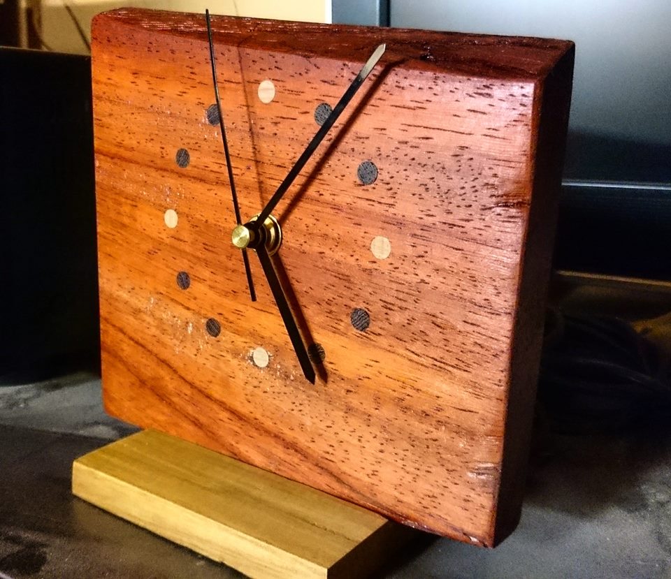 From Will Rozankoski: This is a Padauk, Maple, Wenge and Acacia clock I made for my grandparents for Christmas. Cheers & Happy Holidays!