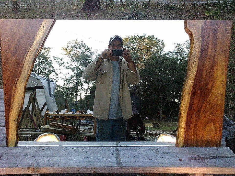 From Warren Willis: Custom framed mirror for a customer. Wood is semi exotic Indian Rosewood. Mirror is 2'x3' and has heavy duty hooks on rear to hang on the wall
