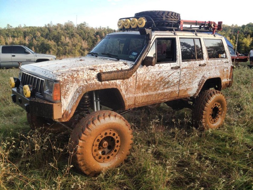 From Brent England: 89 XJ,12 inch lift and 36 military oz tires, full width axles w/ 4.56 gears.