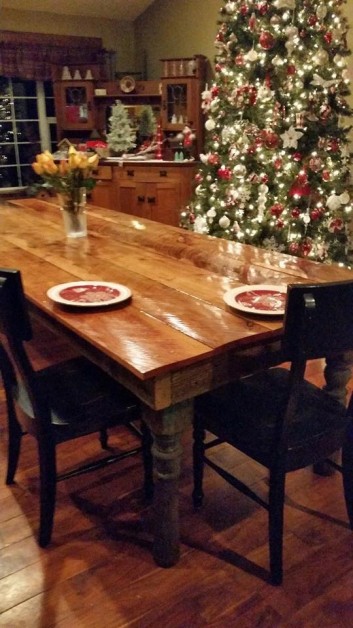From Julie Ann Wiseman: 10 foot farm table delivered just in time for Thanksgiving. Made from old scragg sawn maple with vintage porch post legs. Built by Ken of Crego Vintiques in Adna, WA