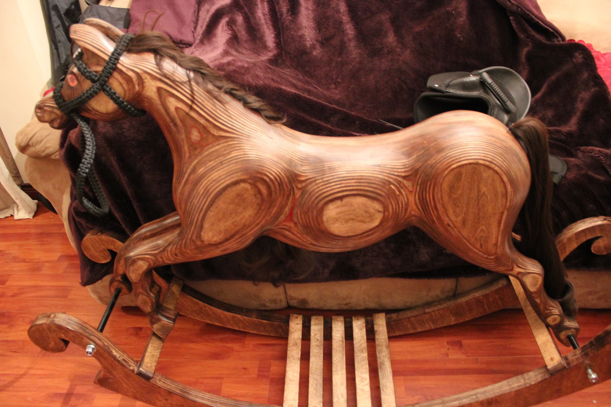 From Lynn's Wood Art: A Rocking horse i made for my Granddaughter out of 2 sheet of birch ply