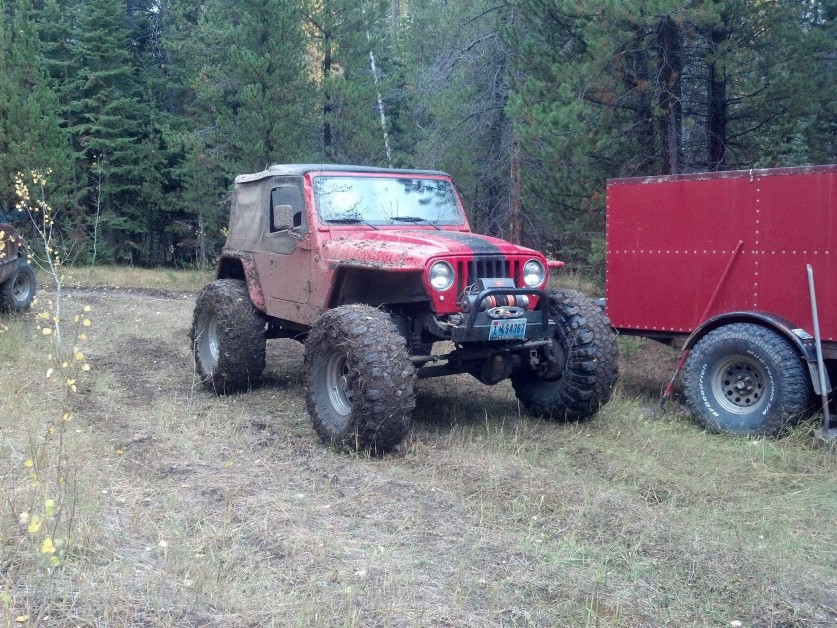 From Tim: My TJ bagged on 60's and 43's 4bt, NV4500, atlas 3.0. Can raise/lower it a total of 13 and can lift over a ton at the front bumper!