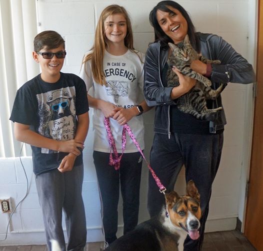 Ami and Mikaela with their new furever family. (Credit: Helen Woodward Animal Center)