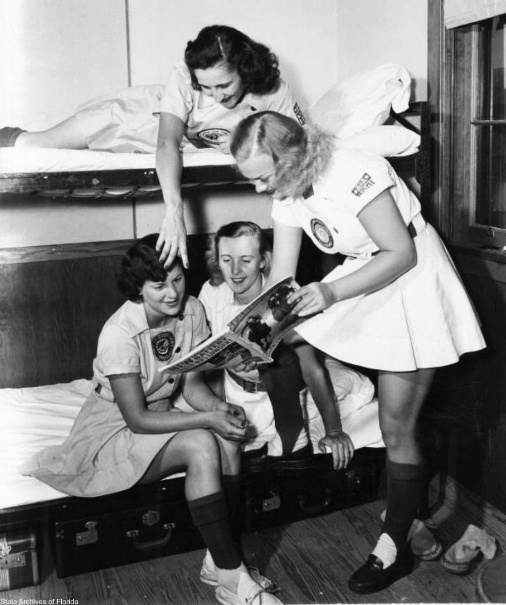 Gene George, Daisy Junor, Dorice Reid, and Dodie Healy AAGPBL 1948
