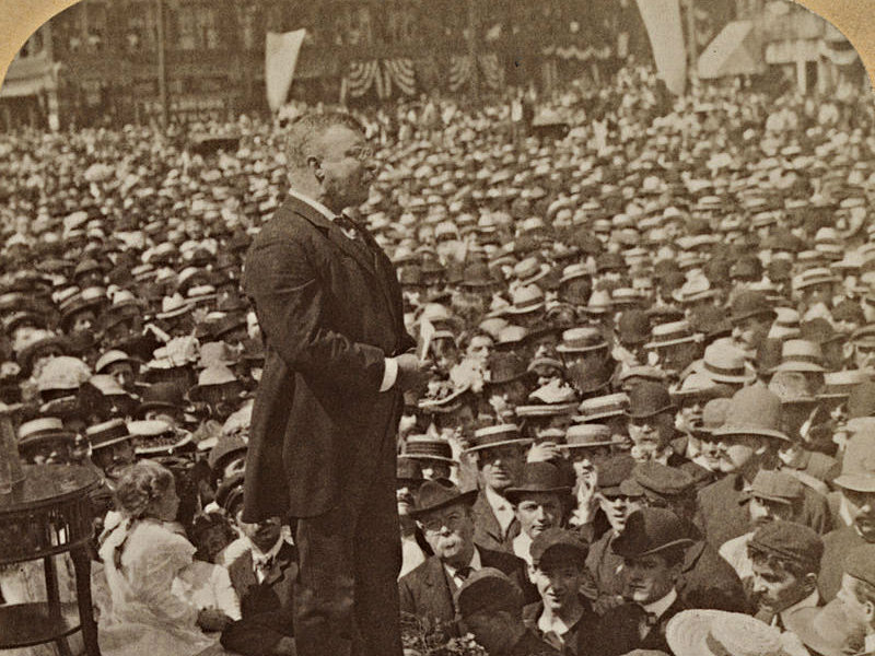 Roosevelt addressing crowd in Massachusetts, 1902 via Library of Congress