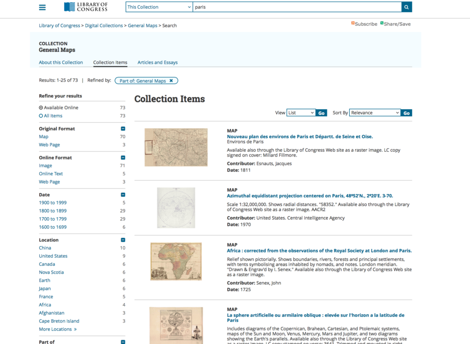 The Library of Congress contains thousands of high-resolution digital files of archived vintage maps.
