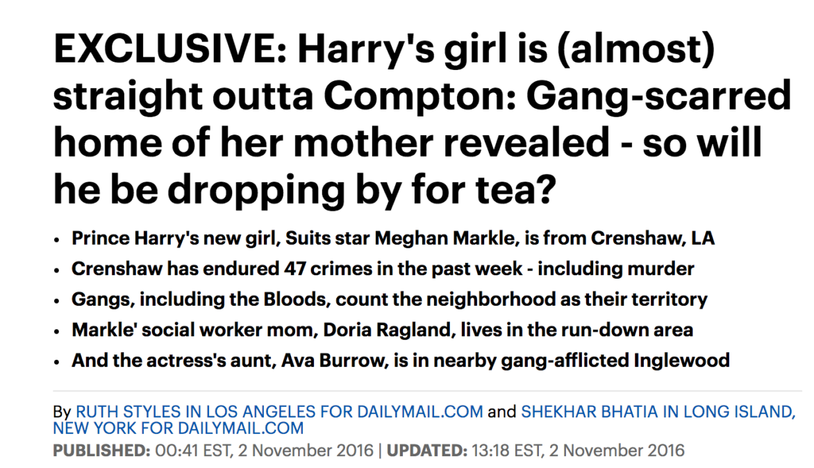The Daily Mail ran a racist and false attack targeting Meghan Markle in 2016.