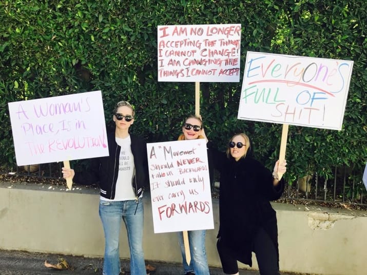 Cameron Diaz, Jennifer Lawrence and Adele (L-R) marching at the Los Angeles Women's March Saturday. | Jennifer Lawrence/Instagram.
