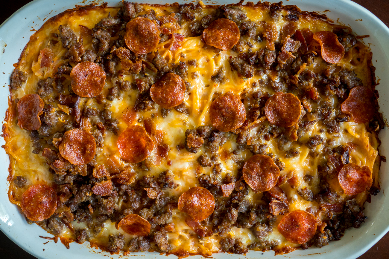 Meat Lover's Pizza Spaghetti Bake 1