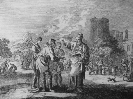 Phillip Medhurst woodcut depicts the landowner sending workers to the vineyard