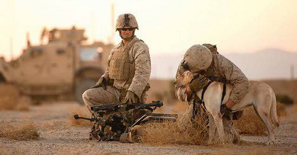 Source: U.S. Marines Montez gives Mally a hig, as fellow Marine Jared Hunter looks on.