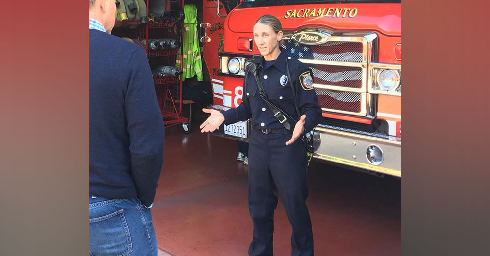 Source: Facebook/Sacramento Fire Department Flash the fire accelerant detection dog. Flash's handler, Sharon McIntyre.