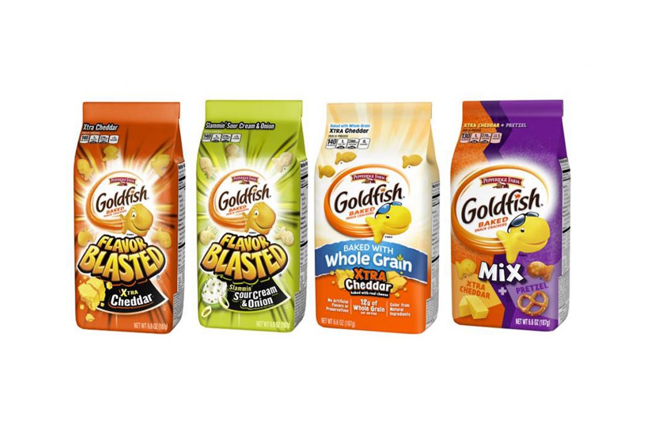 https://www.pepperidgefarm.com/GoldfishUpdate/ Pepperidge Farm Recalls 4 Different Kinds of Goldfish Crackers amid Salmonella Concerns Flavor Blasted Xtra Cheddar, Flavor Blasted Sour Cream & Onion, Goldfish Baked with Whole Grain Xtra Cheddar and Goldfish Mix Xtra Cheddar + Pretzel. Source: Pepperidge Farm