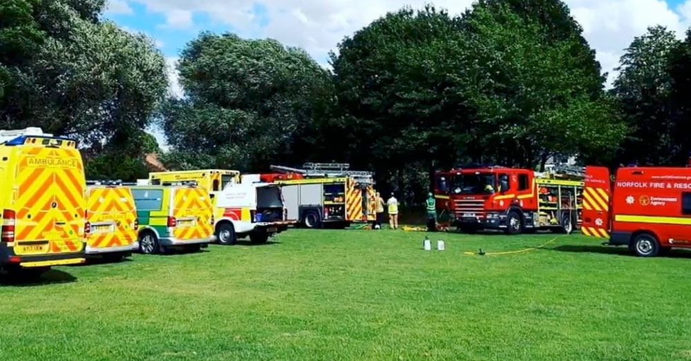 Source: YouTube/NEWS UPDATE In all, 14 emergency vehicles showed up for the rescue.