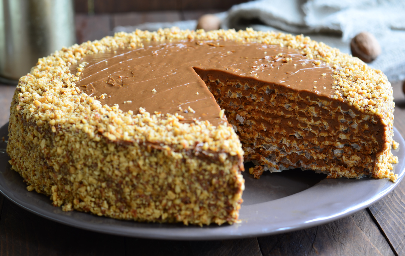 Nut Cake on wooden background