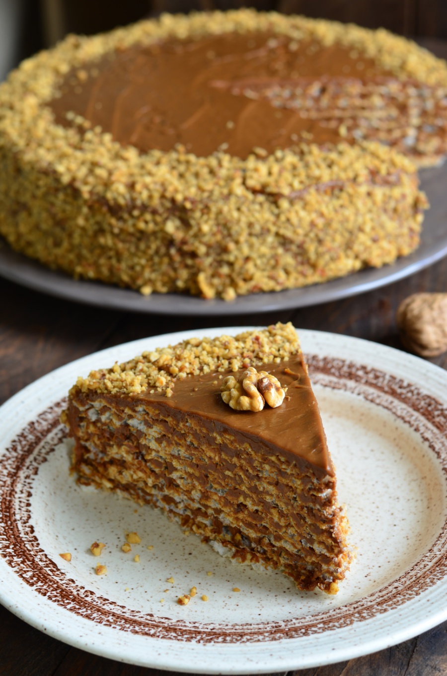 Nut Cake on wooden background