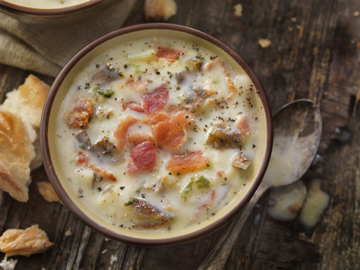 Creamy Bacon and Potato Soup with Bread sticks