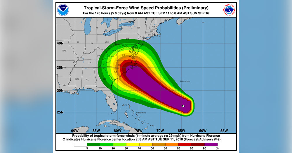 Source: Joint Base Andrews Hurricane Florence will hit the East Coast on Thursday, Sept. 13.