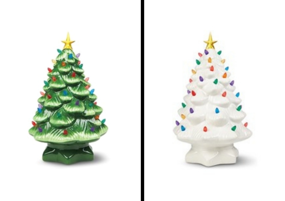 green and white classic ceramic Christmas trees from aldi