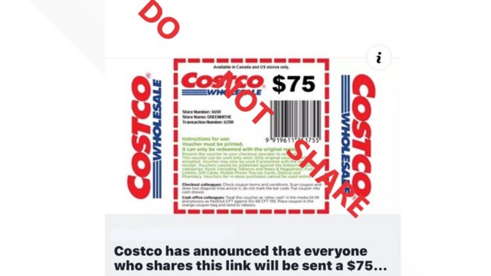 fake Costco coupon circulating online