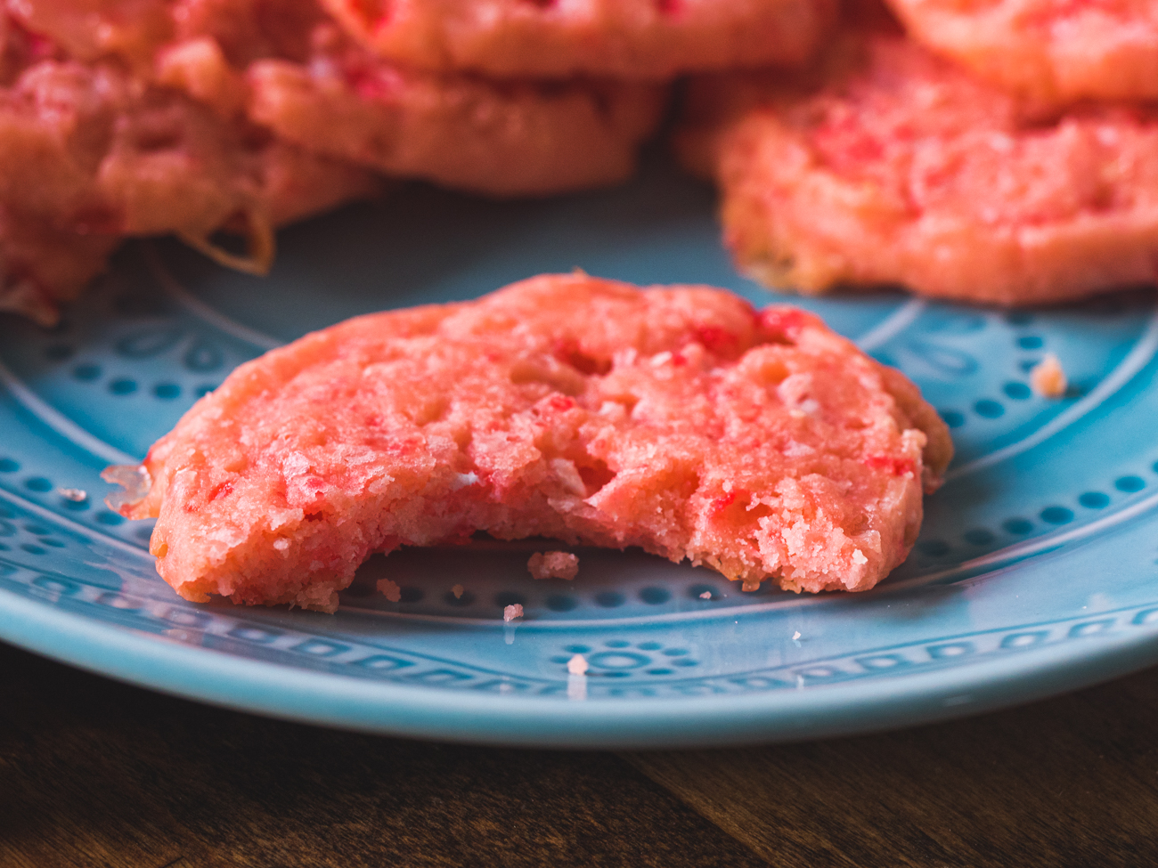Peppermint Shortbread Cookies with a bite taken out