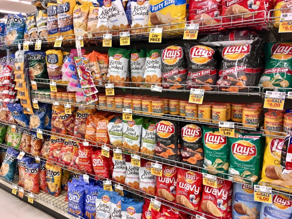 the potato chip aisle in the store