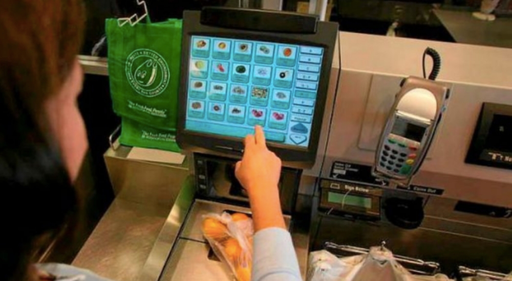 self checkout screen in use