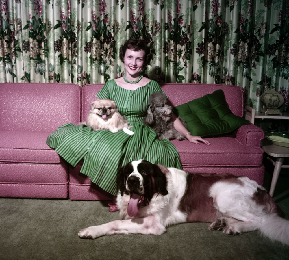 Betty White and all her dogs in the 1950s