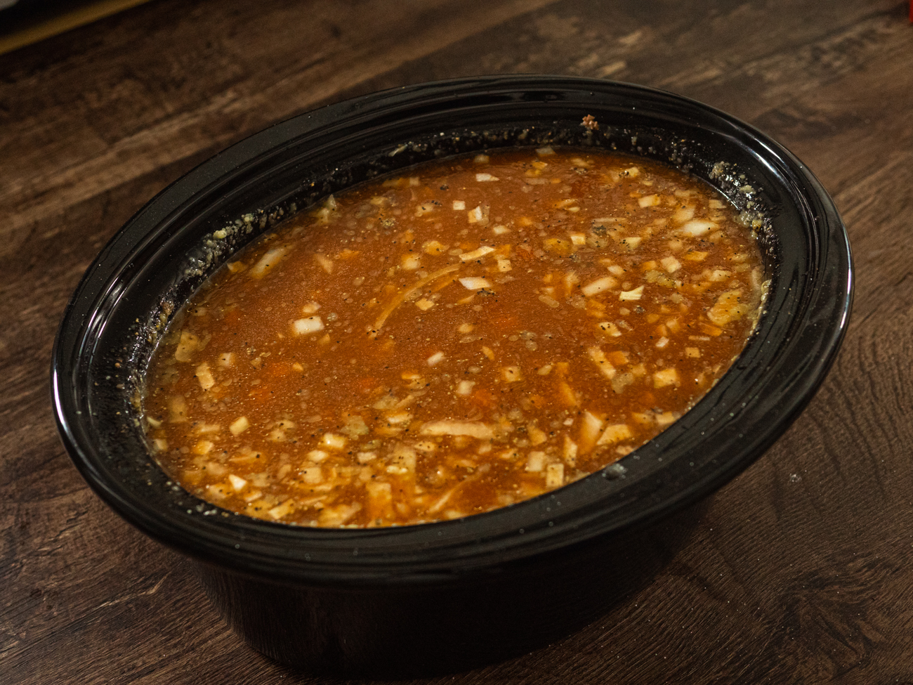 soup ingredients in a slow cooker