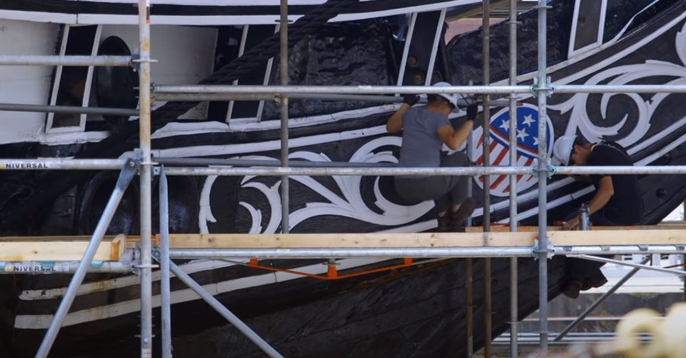 The wooden warship is still repaired with white oak from a forest in Indiana.