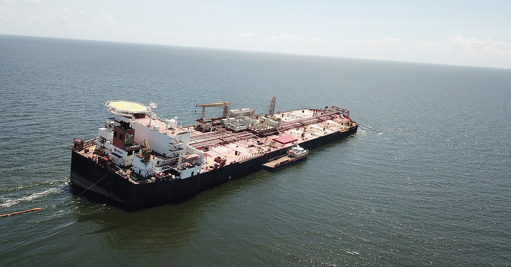 The Nabarima contains an estimated 1.3 million barrels, or about about 55 million gallons, of crude oil.