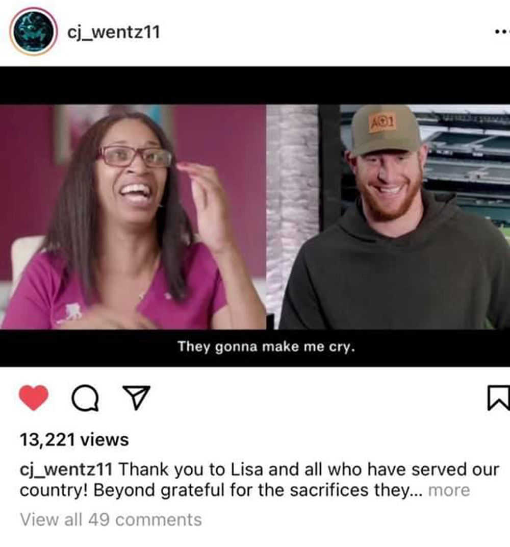 Wentz gave Sgt. Crutch a shoutout on instagram, too.