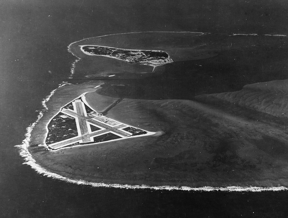Midway Atoll, looking just south of west across the southern side of the atoll, 24 November 1941.