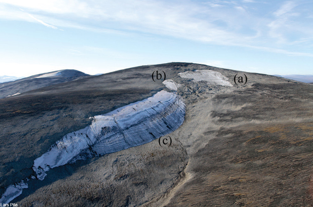photo showing melted ice patches in Oppland, Norway