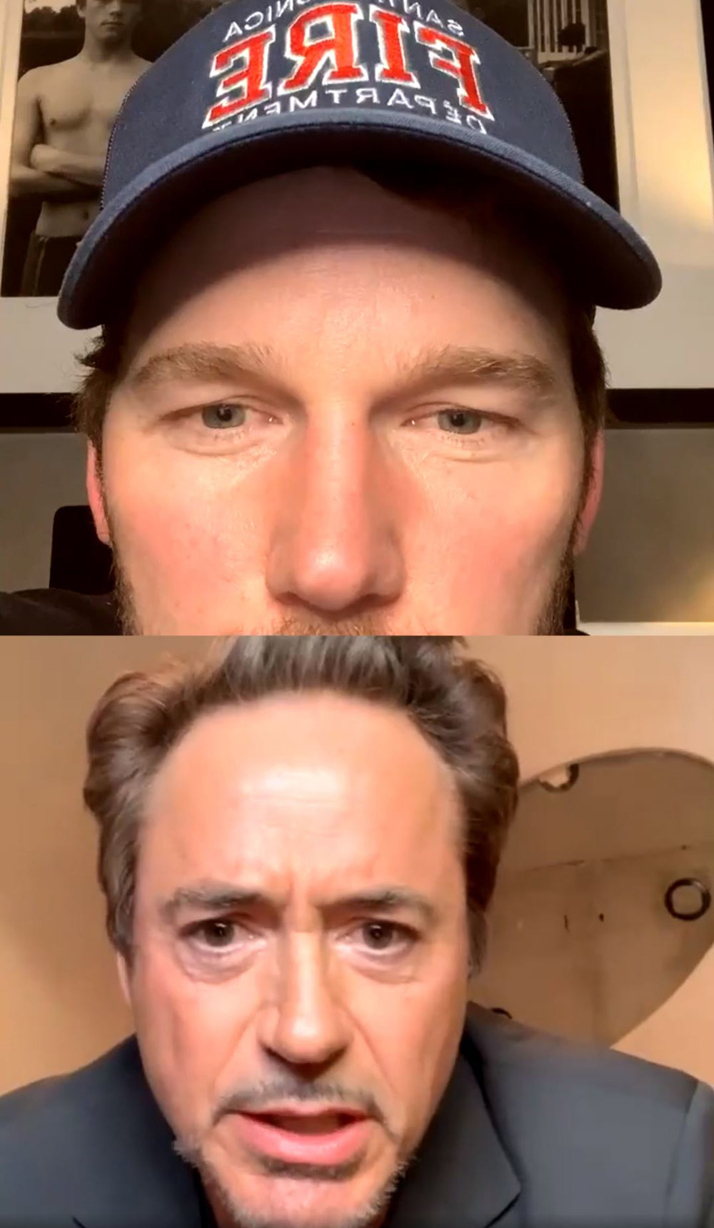 Chris Pratt speaks with Robert Downey Jr.